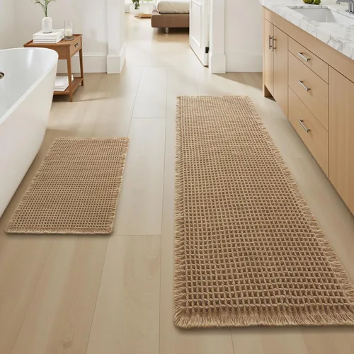 Miniatura 56 de AMOAMI Tapete de baño mejorado con diseño de gofre, súper absorbente, antideslizante, para suelo de baño, lavable a máquina, con borlas, tapetes