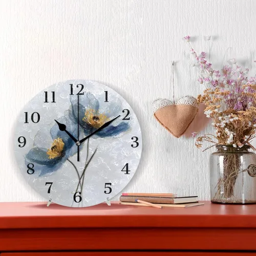 Miniatura 2 de Reloj de pared de amapola de maíz con flores azules, silencioso, sin tictac, funciona con pilas, 9.5 pulgadas para cocina, hogar, sala de estar