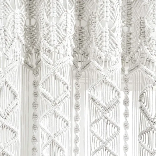 Miniatura 6 de Lush Decor Panel de Cortina de Ventana de Algodón Texturizado Boho Macramé, 40" An x 84" L, Blanco - Divisor de Habitación o Decoración de Boda