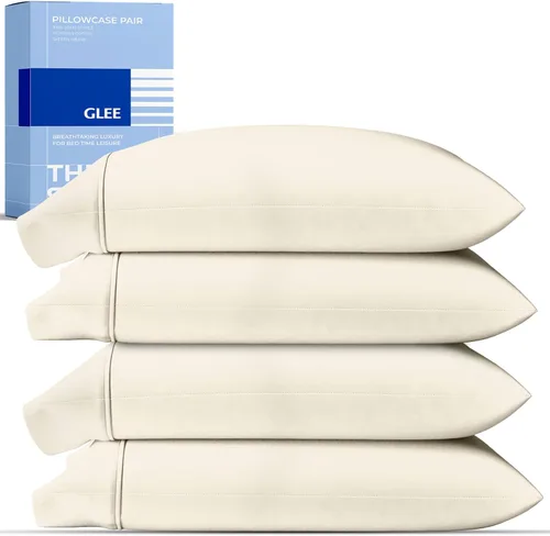 Miniatura 7 de THREAD SPREAD Juego de 2 fundas de almohada 100 % algodón tamaño estándar/Queen, fundas de almohada de algodón de 400 hilos, suaves y refrescantes