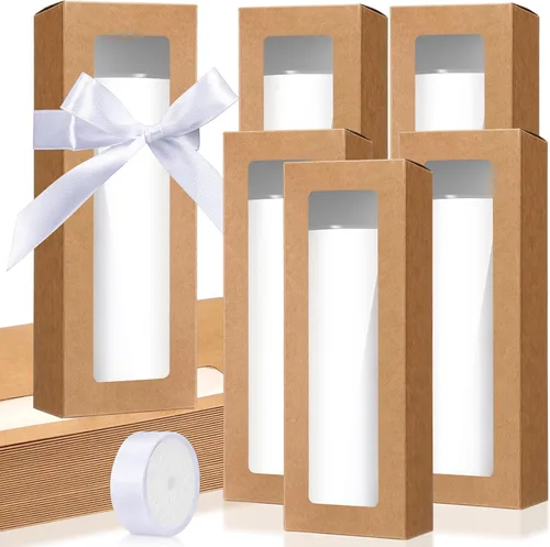 Miniatura 19 de Honoson Caja de regalo de 24 vasos con cinta para sublimación, cajas de exposición de vidrio transparente para vasos de 12 onzas, 16 onzas, 20 Negro