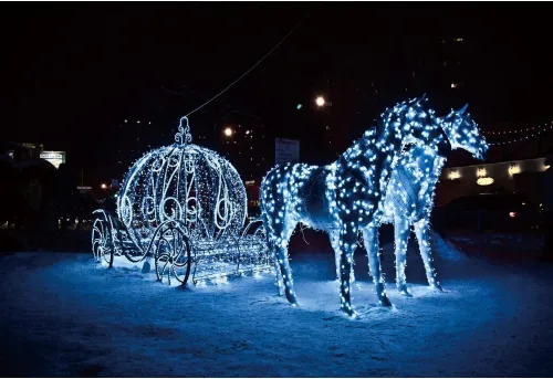 Yeele Fondo de fotografía de carruaje de calabaza de 12 x 8 pies, luces de ensueño, caballos, noche de nieve, fondo fotográfico para princesa,