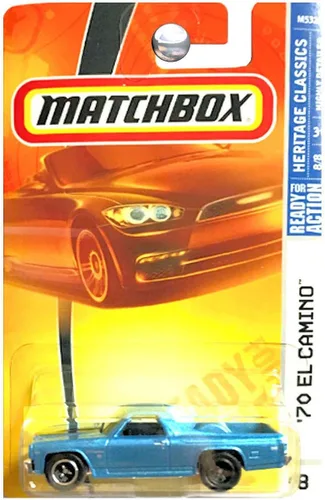 Matchbox Heritage Classics Series # 8 '70 el camino, Azul 3 Lug detallada Diecast Colector Escala 1/64