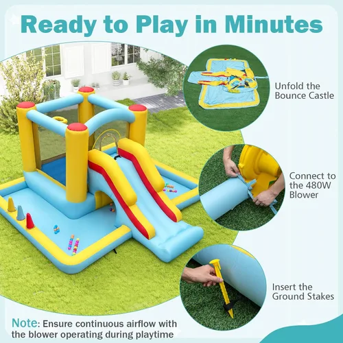 Miniatura 5 de BOUNTECH Casa inflable con hoyo de bolas, casa inflable con tobogán largo y túnel para niños de 3 años en adelante, diversión de fiesta en el patio