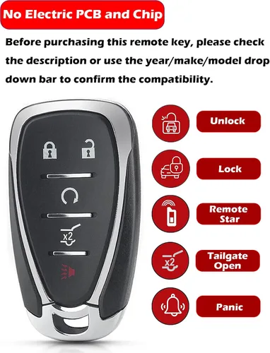 Miniatura 3 de Funda para llavero con batería, Alliskeys Funda de reemplazo para llave inteligente de 5 botones para Chevrolet Equinox Traverse Blazer Chevy SUV