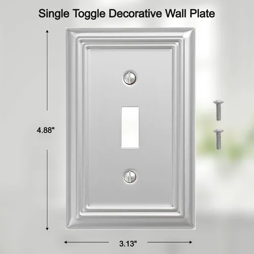 Miniatura 2 de OKAWYC Adler - Placa de pared metálica para interruptor de luz de palanca individual, paquete de 4 unidades de níquel cepillado de 1 banda, cubierta