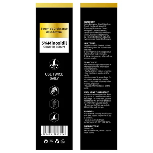Miniatura 8 de Spray de minoxidil al 5% para hombres y mujeres, solución para la pérdida de cabello con biotina y suero de crecimiento del cabello de romero
