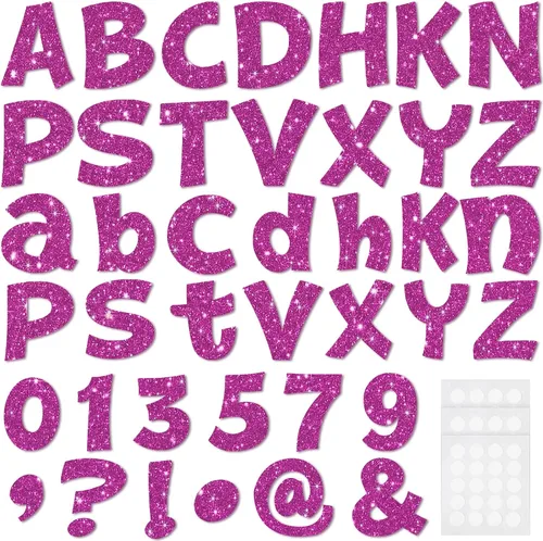 Miniatura 12 de Colarr 144 letras con purpurina para tablero de anuncios para el aula, números, símbolos de puntuación, letras troqueladas de 4 pulgadas con punto
