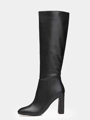 Miniatura 5 de Coutgo Botas altas de tacón grueso para mujer, botas altas clásicas de cuero con punta cuadrada con cremallera
