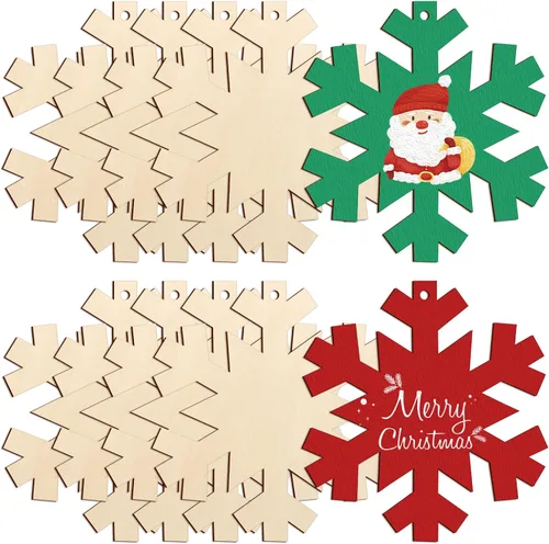 Adornos de Navidad de Madera de Gran Tamaño de 7 Pulgadas para Pintar 10 PCS, Recortes de Copos de Nieve en Blanco DIY, Adorno de Madera Sin