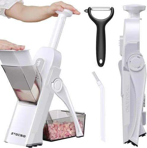 Miniatura 6 de Cortadora de mandolina segura para cocina, preparación de comidas, rebanadora de papas, ajustable/fácil de limpiar/almacenar, artefacto de corte