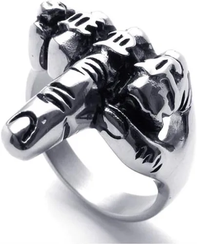 Miniatura 2 de Mens Biker Rings Stainless Steel Middle Finger Hip Hop Punk Ring for Men Women