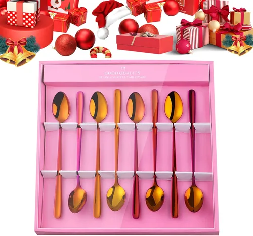 Miniatura 10 de YDware - Juego de cucharas de té helado de mango largo, cucharas doradas de cambio gradual de 7.87 pulgadas, cucharas de cóctel de acero inoxidable