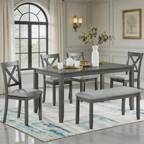 Miniatura 16 de LUMISOL Juego de mesa de comedor de 5 piezas con 4 sillas, juego de mesa de cocina de granja para lugares pequeños, cocina, comedor, negro y roble