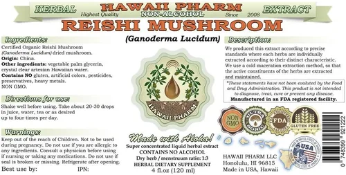 Miniatura 2 de Hawaii Pharm Reishi Extracto líquido sin alcohol, tónico de emperadores, grado profesional, hongos Reishi hechos a mano en lotes pequeños