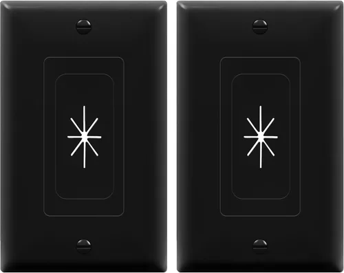 TOPGREENER Inserto de Ojal de Pared de Goma Flexible con Placa de Pared Decorativa, Placa de Paso para Cables de Bajo Voltaje, Tamaño Estándar, Negro