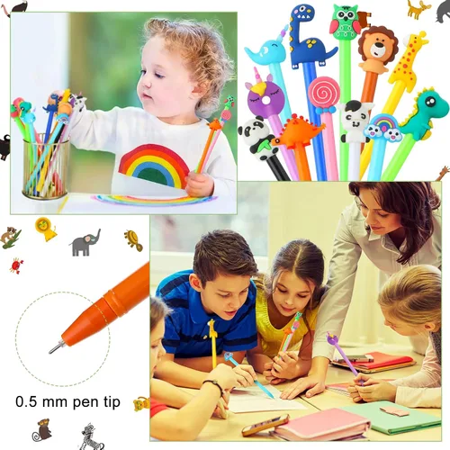 Miniatura 6 de Containlol 48 bolígrafos divertidos de dibujos animados para el regreso a clases, bolígrafos de tinta de gel negro fresco a granel para el primer