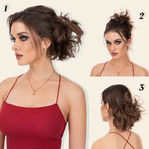 Miniatura 6 de Postizo de Cabello de Moño Despeinado con Peine Lateral Clip en Postizo de Moño para Mujeres Corto Natural Liso Versátil Estilos Ajustables Piezas