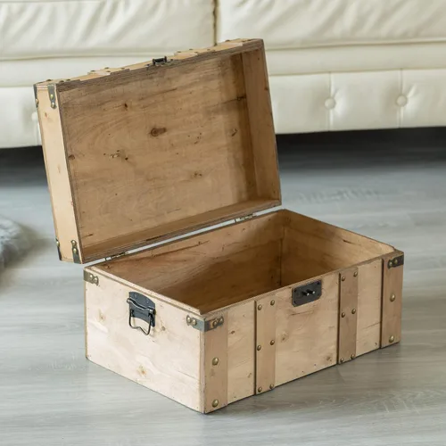 Miniatura 6 de Vintiquewise Baúl de estilo de madera natural con asas, pequeño