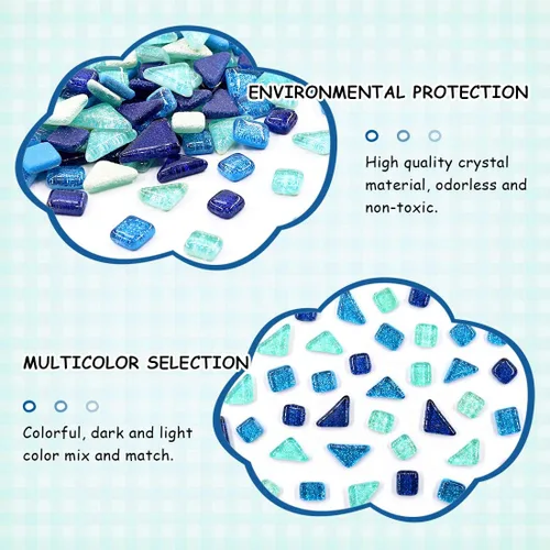 Miniatura 3 de Swpeet Azulejos de mosaico de vidrio de 1Ib Piezas de vidrieras para manualidades, colores mezclados y patrones (azulejos de mosaico E)
