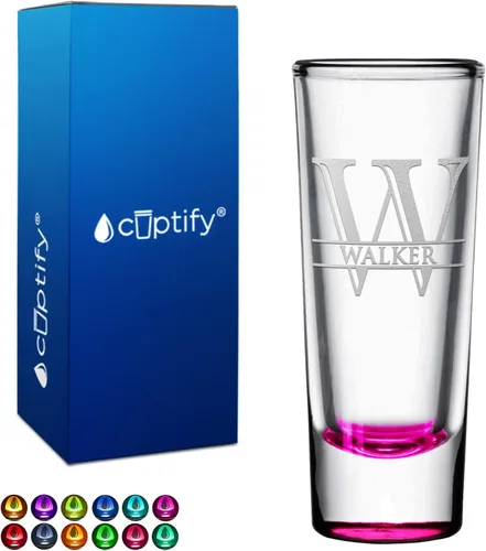 Miniatura 17 de Juego de 2 vasos de chupito personalizados con parte inferior azul personalizada de 2 onzas, inicial de vaso de chupito cordial y nombre