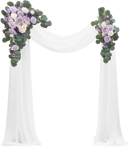 Miniatura 19 de Floroom Kit de Flores de Arco con Cortinas (Paquete de 4) - 2 piezas de Guirnalda Floral Artificial Rosa Rubor con 2 piezas de Tela Drapeada