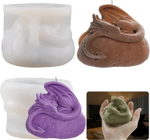 Miniatura 2 de Molde de Silicona de Dragón de Piedra Voladora Animal Cilíndrico y Vela de Resina - Moldes de Silicona para Fundición de Resina para Decoración