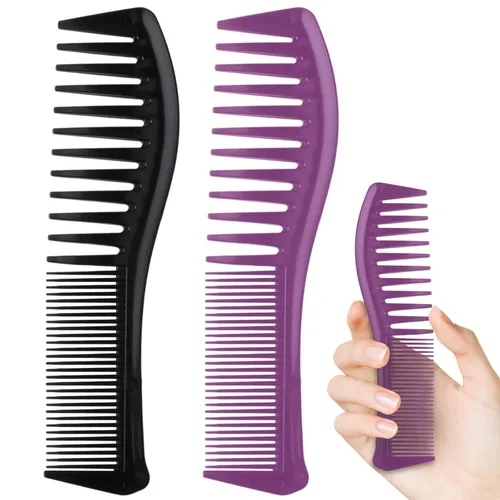 2 peines desenredantes para mujer, peine de plástico de 2 lados con dientes anchos y finos, peine multiusos para cabello fino, grueso, rizado,