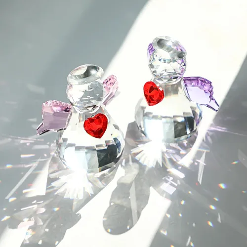 Miniatura 3 de HDCRYSTALGIFTS Juego de 2 figuras coleccionables de ángel guardián de cristal, adornos de ángel de cristal de 2.5 pulgadas para Navidad, Acción