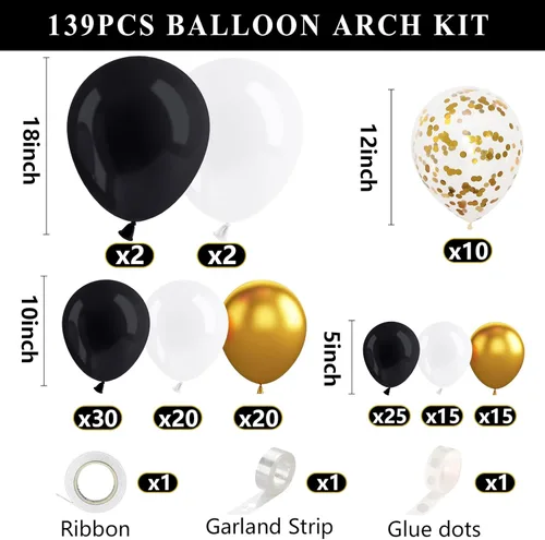 Miniatura 4 de DAZONGE Decoraciones de graduación 2026 negro y dorado – Juego de 4 cajas de graduación con 139 piezas de guirnalda de arco de globos y 4 cuerdas