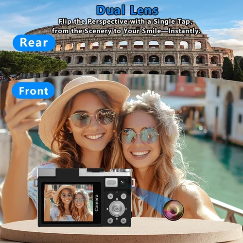 Miniatura 3 de Cámara digital 4K para fotografía con tarjeta de 64 GB, cámara de enfoque automático de 64 MP para YouTube, pantalla abatible de 180° de 2.88 Negro