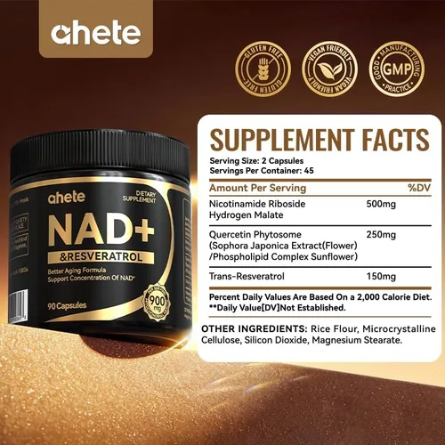 Miniatura 3 de Suplemento de resveratrol NAD, apoya la energía, la concentración y el envejecimiento saludable, suplemento de 900 mg de NMNH por porción, 90