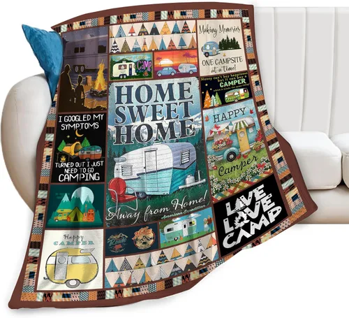 Manta de Camping Yerretin, suave y cálida, de felpa, para acampar, regalos para amantes del camping, RV, acogedora, ligera, de franela, forro polar,