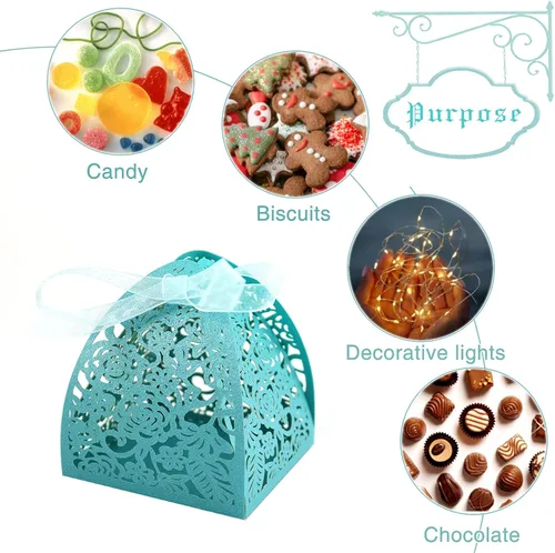 Miniatura 2 de GOLF Cajas de dulces de rosas cortadas con láser, cajas de regalo, 70 cajas de regalo para despedidas de soltera, cumpleaños, eventos, fiestas, Azul