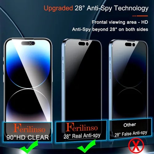 Miniatura 4 de Ferilinso Paquete de 3 protectores de pantalla de privacidad para Apple iPhone 14 Pro, accesorios de vidrio templado, pantalla de privacidad