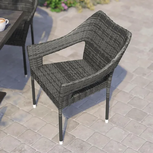 Miniatura 6 de BizChair Silla de patio de grado comercial, silla de comedor apilable de mimbre de ratán PE para todo tipo de clima, gris