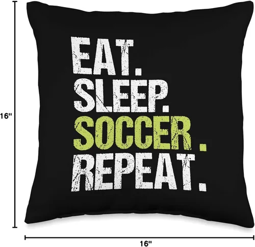 Miniatura 4 de BoredKoalas Almohadas Comer dormir fútbol repetir jugador fan fútbol amante del fútbol almohada regalo manta, 16 x 16, multicolor