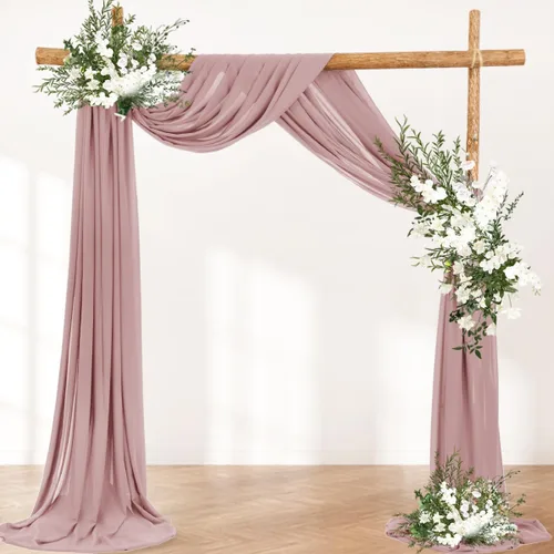 Miniatura 4 de LINXTAR Tela de Cortinaje para Arco de Boda 2 Paneles 30'' x 18FT Rosa Empolvado Gasa Chiffon Transparente Cortinaje de Arco para Cabina de Fotos
