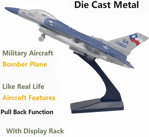 Miniatura 6 de Ailejia Diecast F 16 Fighting Falcon modelo de avión avión Ejército de la Fuerza Aérea Juguetes Militar Avión Tire hacia atrás con luces y sonidos