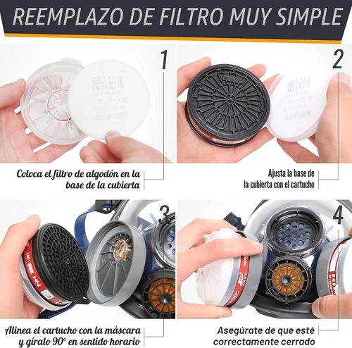 Miniatura 6 de Respirador de vapor orgánico de cara completa, protector de ojos y nariz con lente antivaho resistente y ajustable, respirador químico