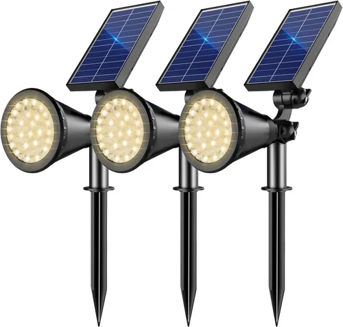 Miniatura 16 de Luces solares para exteriores impermeables, 36 LEDs 1000LM Focos solares ajustables para exteriores, iluminación de paisaje 2 en 1 alimentada por