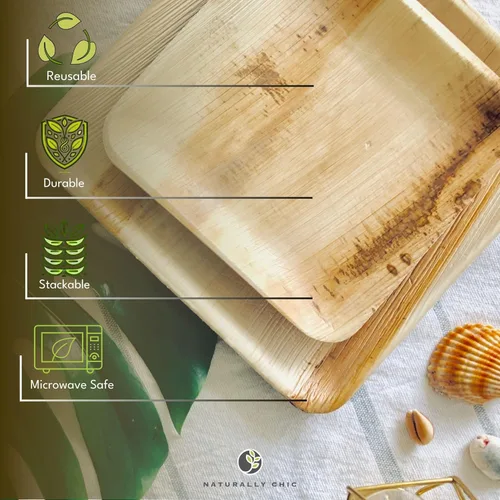 Miniatura 5 de Platos cuadrados de bambú desechables de 6 pulgadas, paquete de 50 unidades, platos biodegradables de postre de hoja de palma para aperitivos