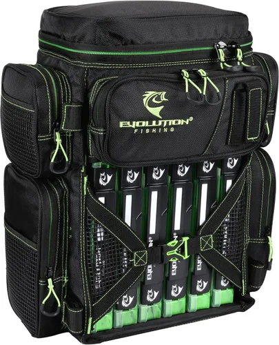 Miniatura 16 de Mochila para aparejos de pesca Evolution Drift Series, mochila de camping con 6 bandejas para aparejos de pesca, resistente Verde mar