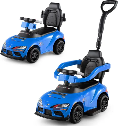 Miniatura 12 de Costzon Coche de empuje para niños pequeños, 3 en 1 Cochecito deslizante para caminar con licencia de Toyota con mango, música, barandilla
