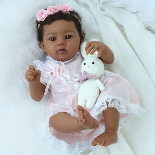 Miniatura 2 de KSBD Reborn Baby Doll Black Girl – Muñeca realista de 18 pulgadas afroamericana recién nacida hecha a mano con cuerpo suave y peso real y accesorios
