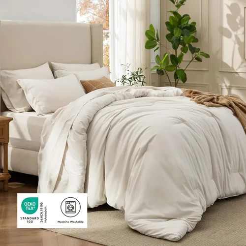 Miniatura 196 de Bedsure Juego de edredón Twin/Twin XL, ropa de cama suave beige para todas las estaciones, juego de cama teñido catiónico, 2 piezas, 1 edredón