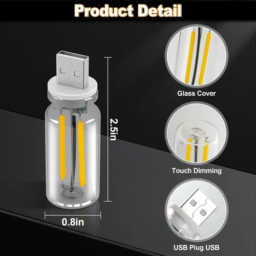 Miniatura 5 de SINGARO 2PCS Luces LED USB de noche para automóvil, lámpara retro para decoración de atmósfera automotriz, luces de ajuste táctil