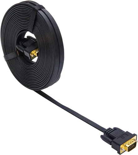 DTECH 25ft Ultra Delgado Tipo Plano Monitor De Computadora VGA Cable Estándar 15 Pin Macho A Macho Conector SVGA Cable 25 Pies - Negro