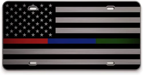 Miniatura 6 de JASS GRAPHIX Placa de matrícula personalizada con la bandera estadounidense de línea amarilla, homenaje personalizado a despachadores y operadores