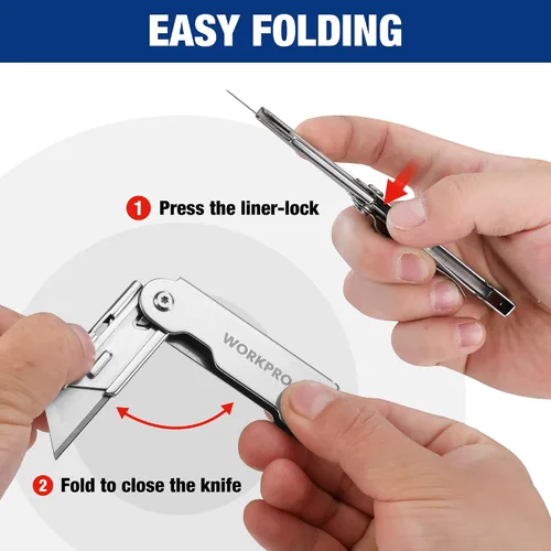Miniatura 5 de WORKPRO Juego de cuchillos de bolsillo plegables de cambio rápido de 3 piezas con clip para cinturón